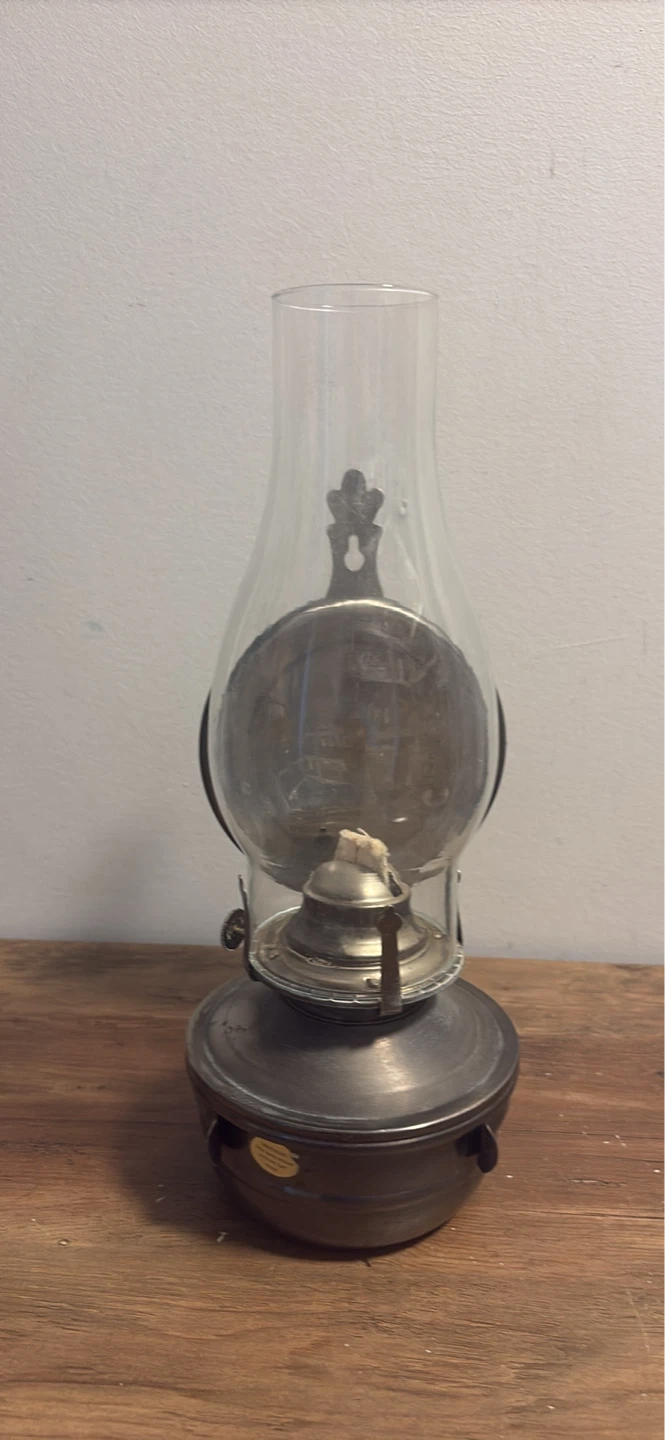 Vintage Oil Lamp with Hurricane Glass Shade