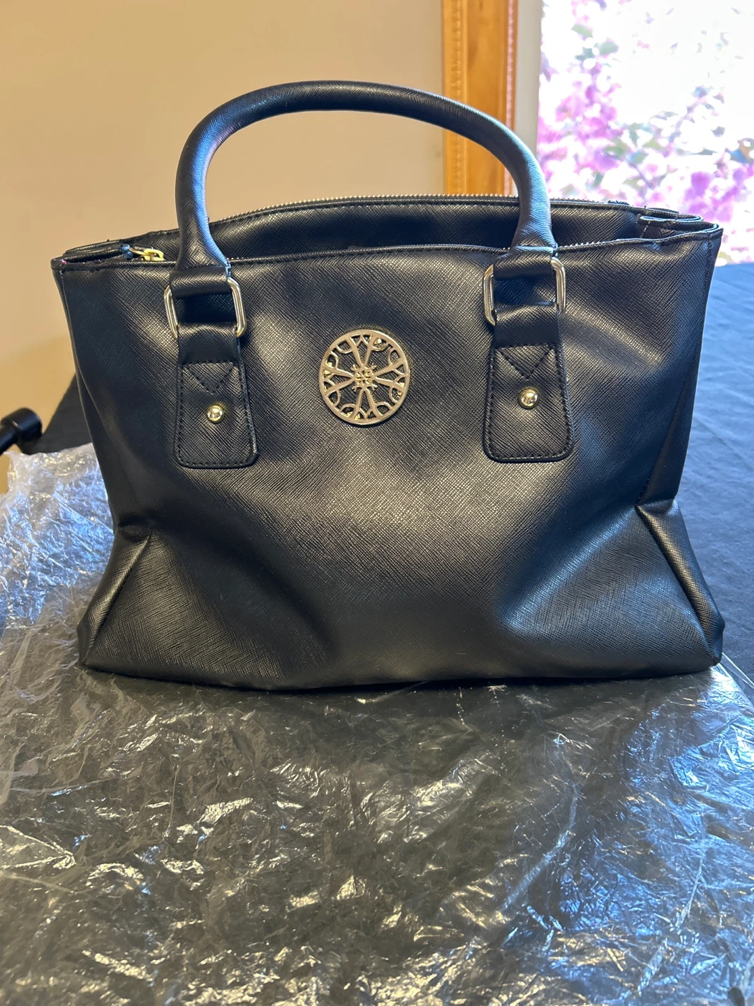 Avon Black Faux Leather Tote Bag