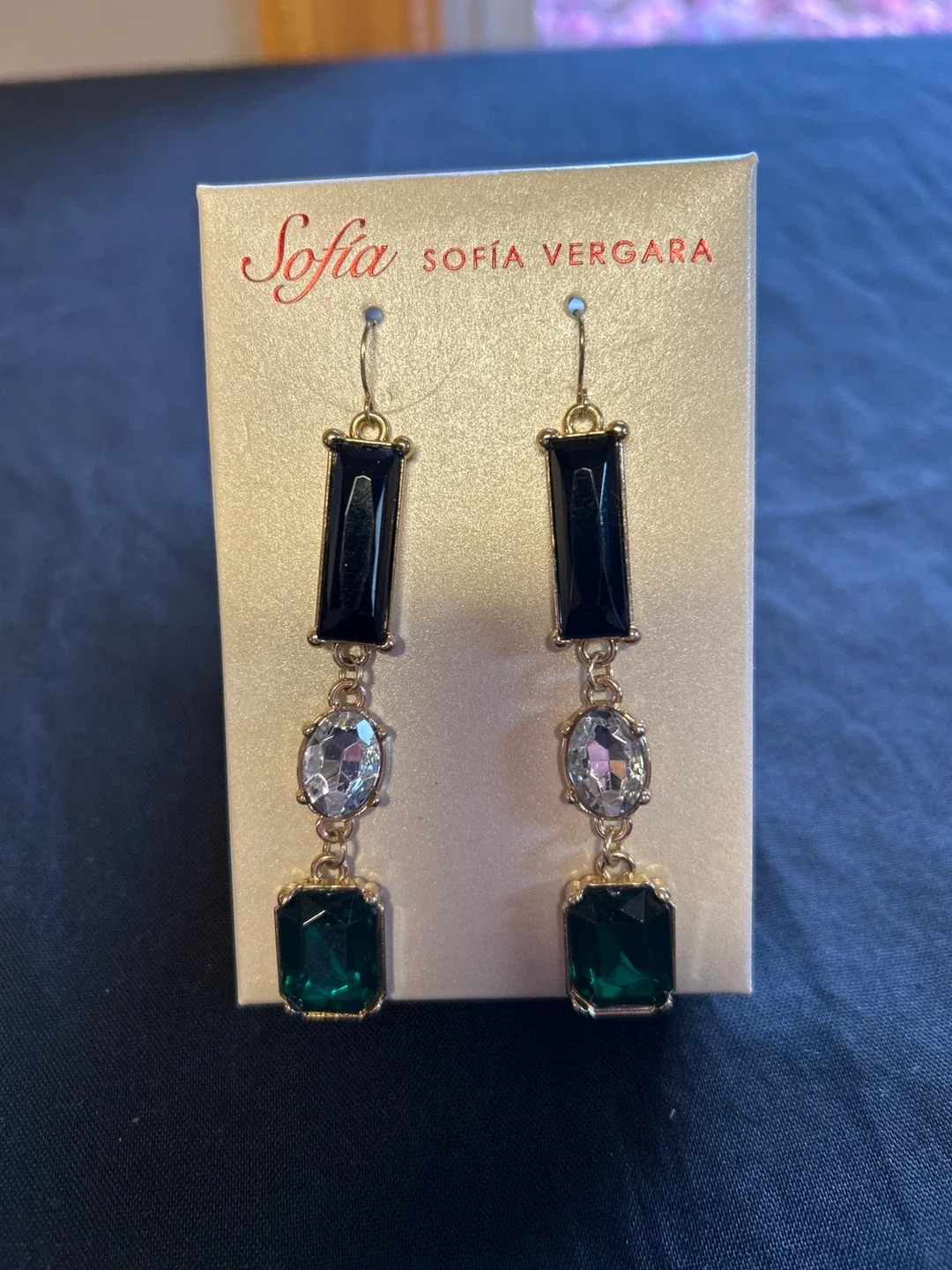 Sofia Sofia Vergara Black and Green Gemstone Drop Earrings