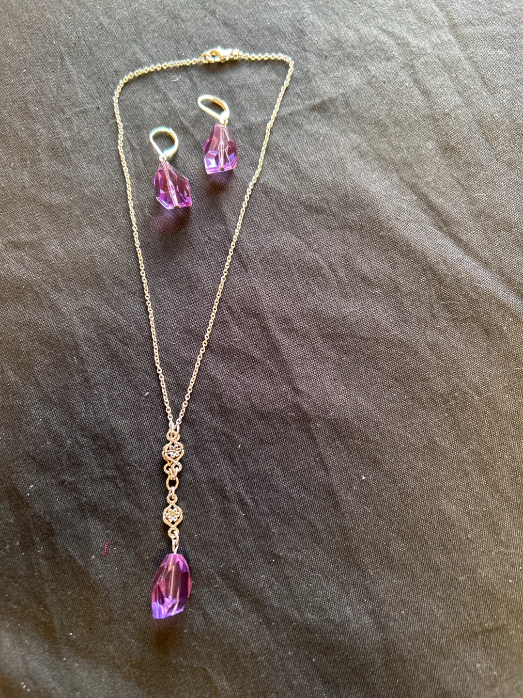 Purple Crystal Necklace and Earring Set