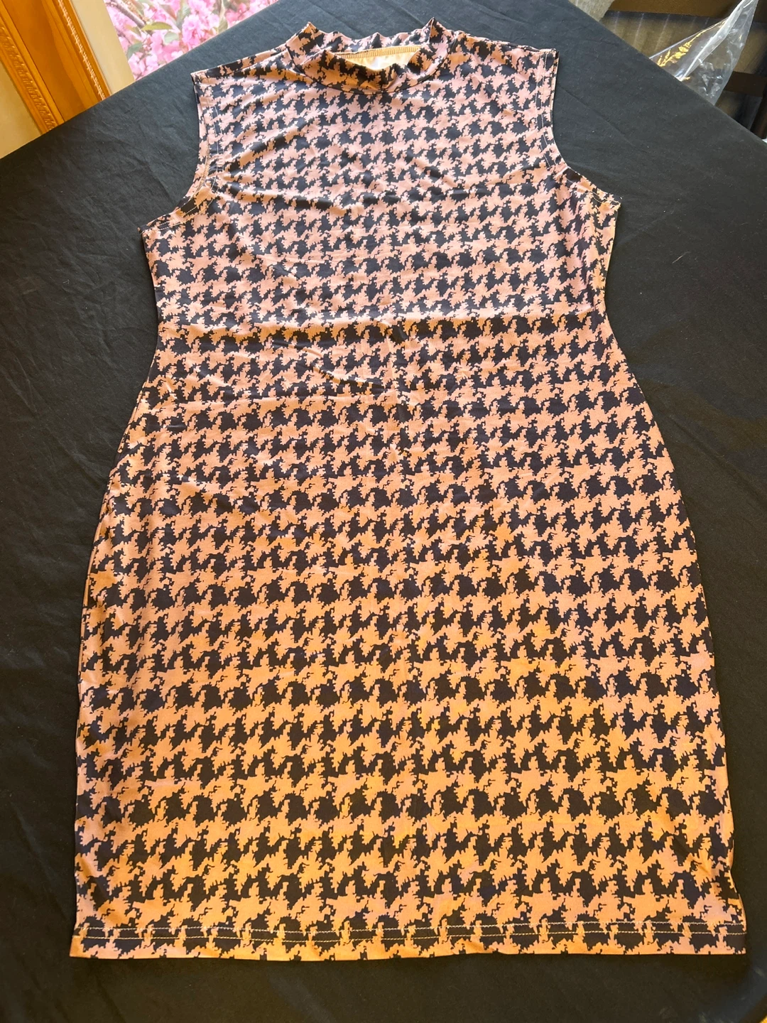 Houndstooth Mock Neck Sleeveless Dress