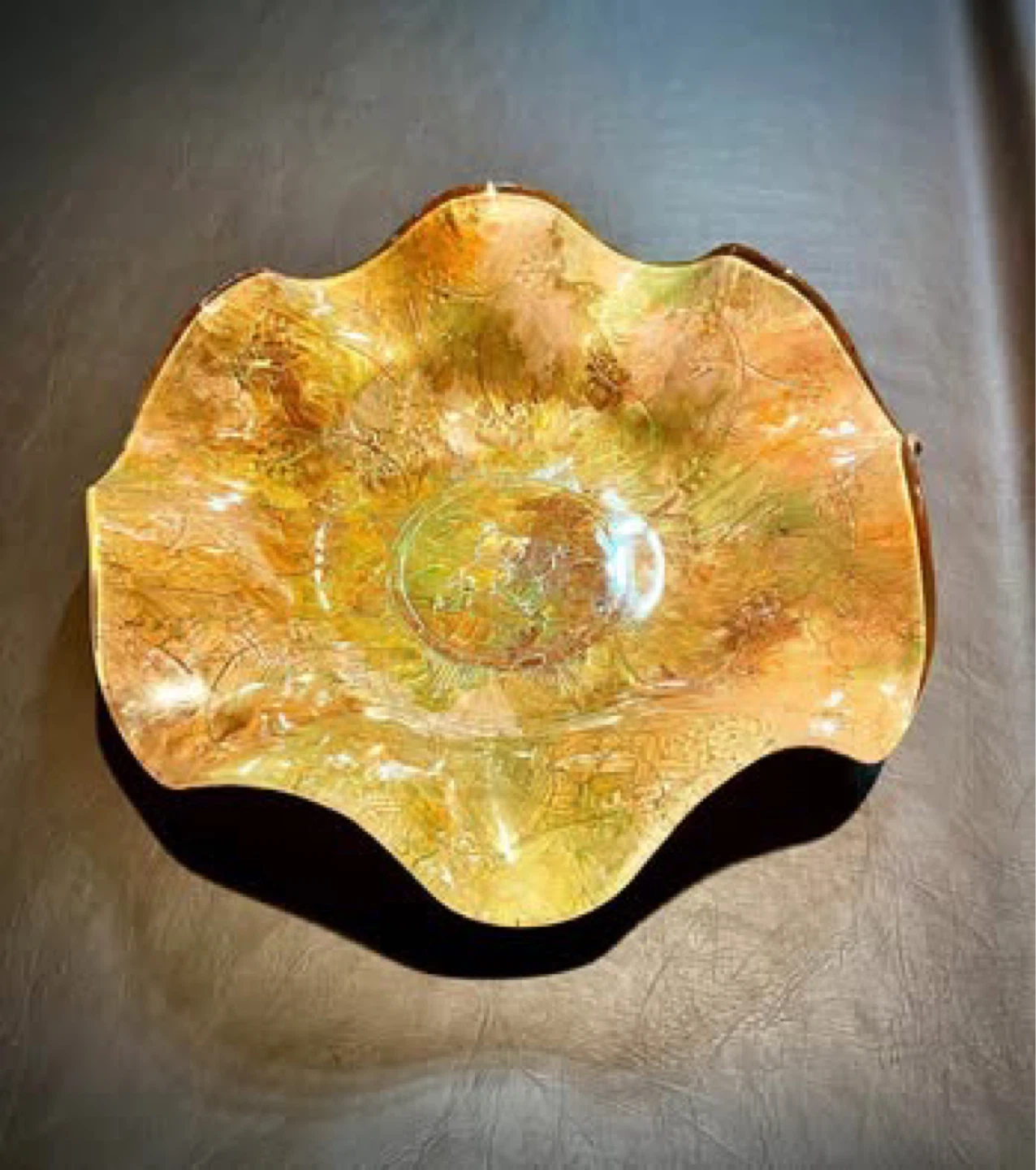 Decorative Glass Curvy Bowl with Pine Cones