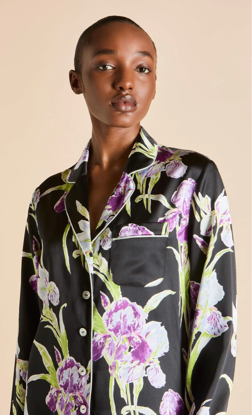 Olivia von Halle Black Floral Silk Pajama Top - photo 2