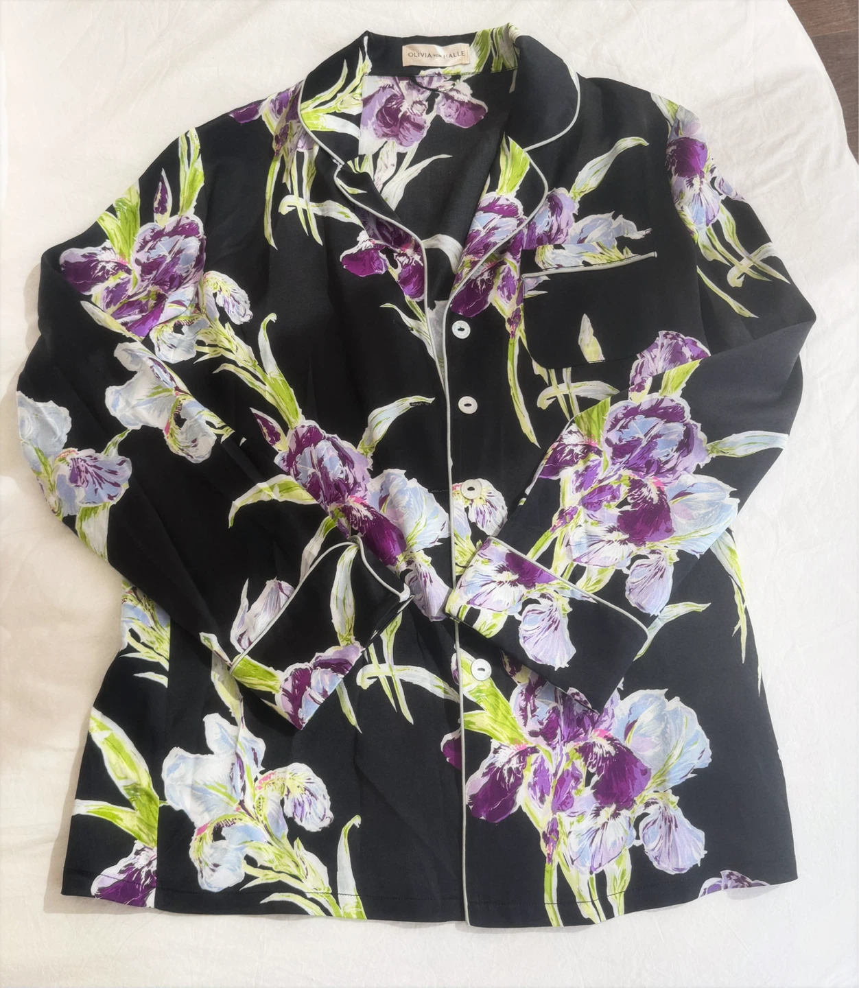 Olivia von Halle Black Floral Silk Pajama Top - photo 3