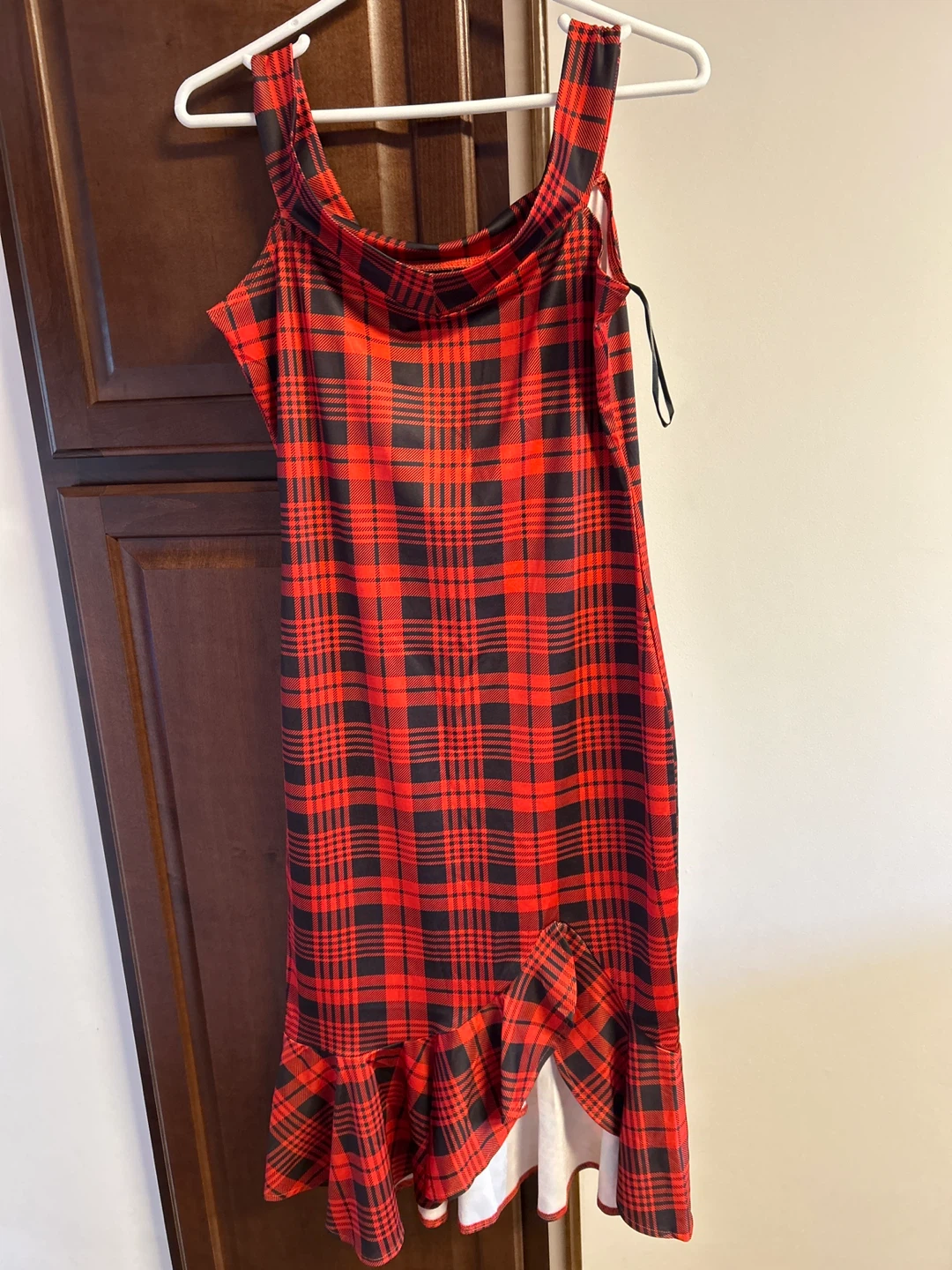 Red and Black Plaid Ruffle Dress