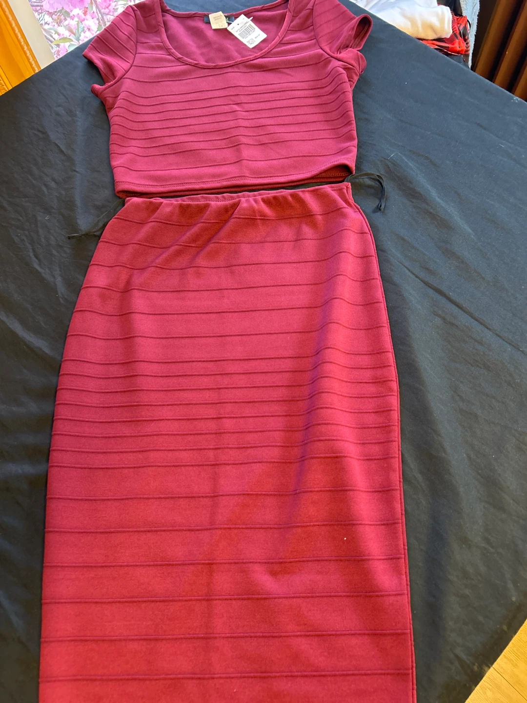2 Piece Red Bandage Set - Crop Top & Midi Skirt