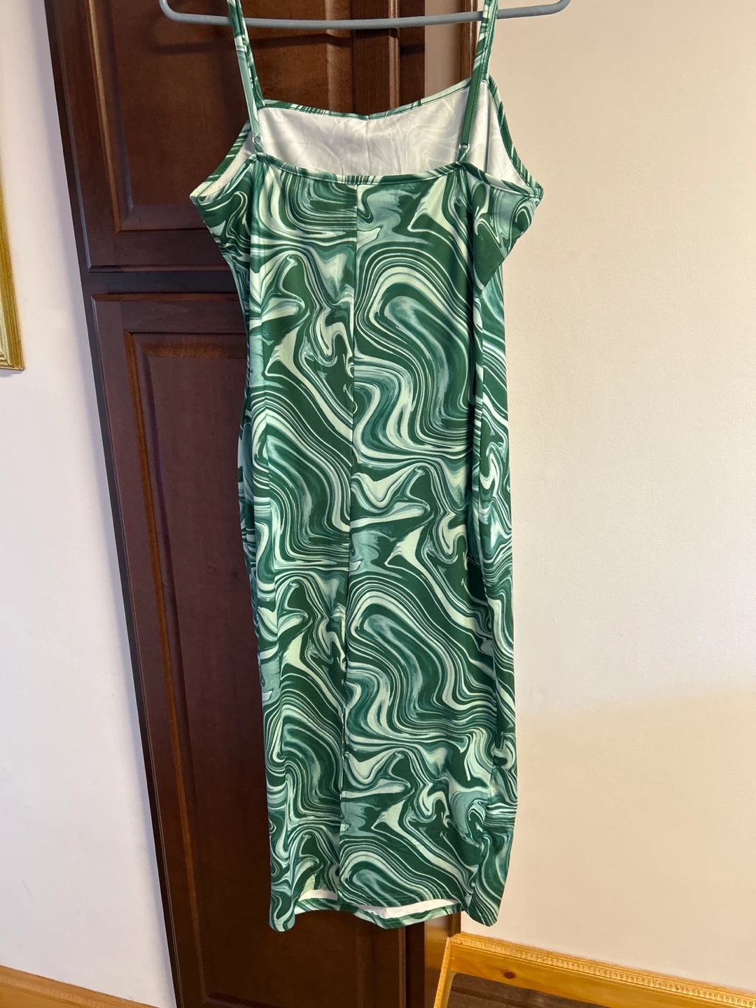 Green Marble Print Spaghetti Strap Midi Dress - photo 2