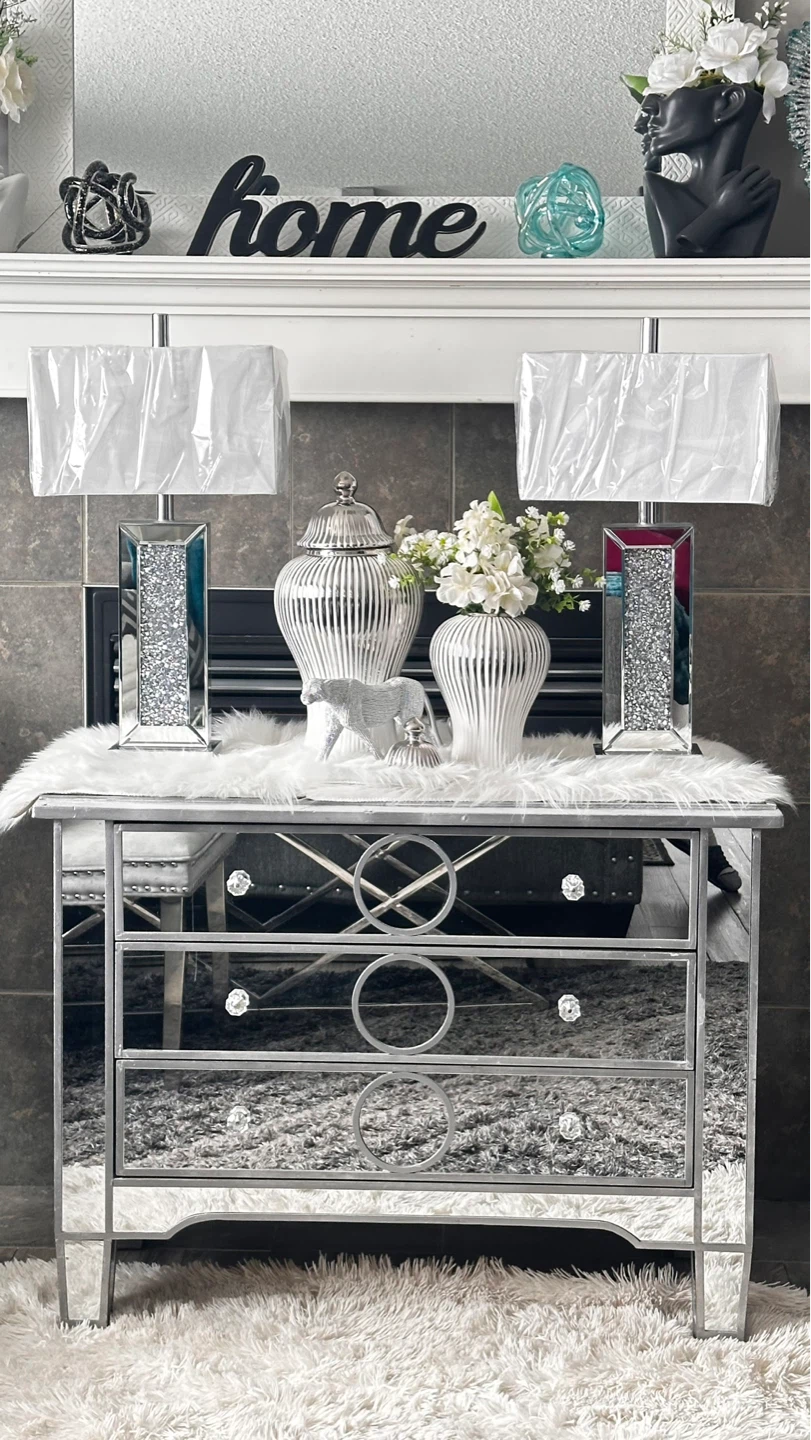 Crushed Diamond Mirrored Table Lamp with USB Port - photo 5