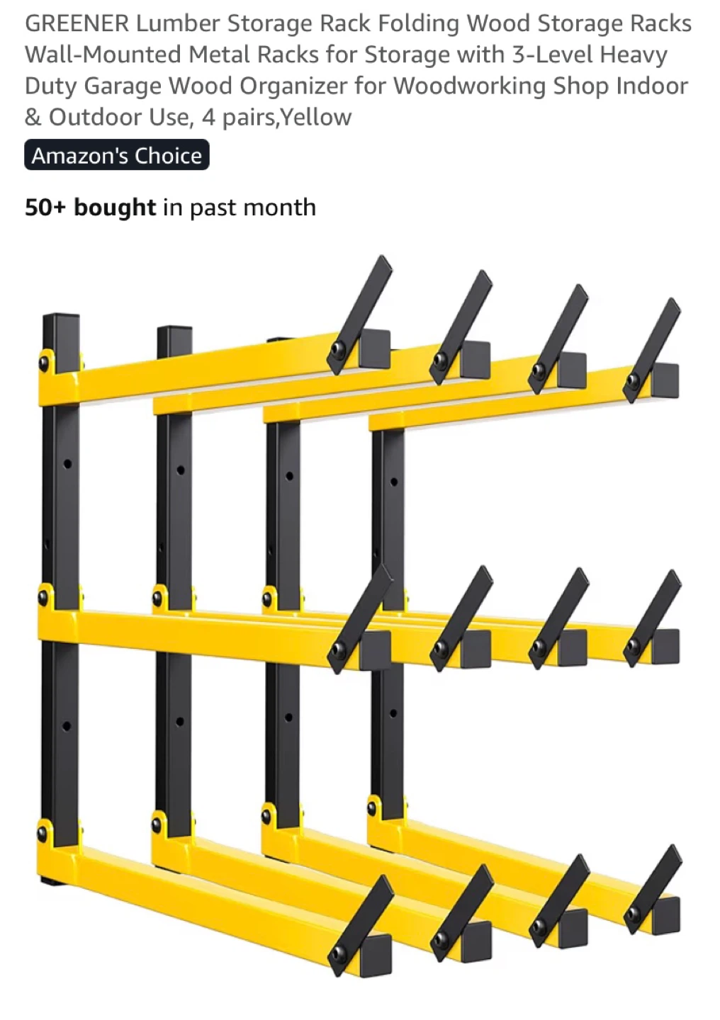 GREENER Lumber Storage Rack - 4 Pairs, Yellow