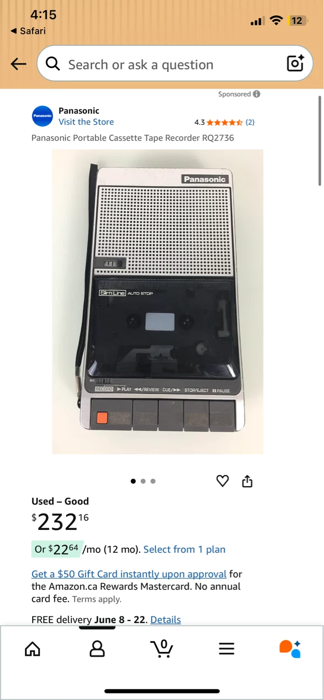 RARE! Vintage Panasonic Portable Cassette Tape Recorder RQ-2736
