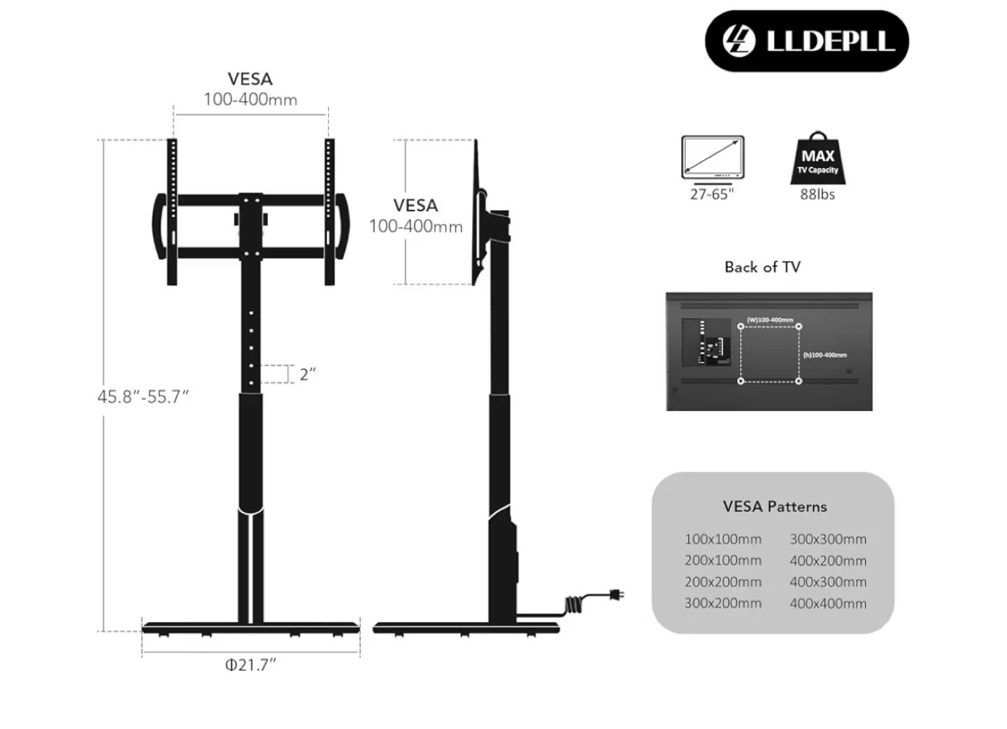 LLDEPLL Rolling TV Stand Mount for 27"-65" TVs - photo 2