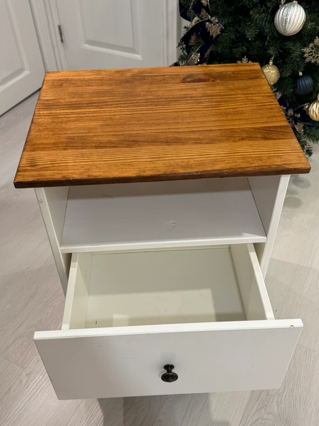 Modern Rustic Nightstand – Solid Wood Top, Drawer + Shelf - photo 3