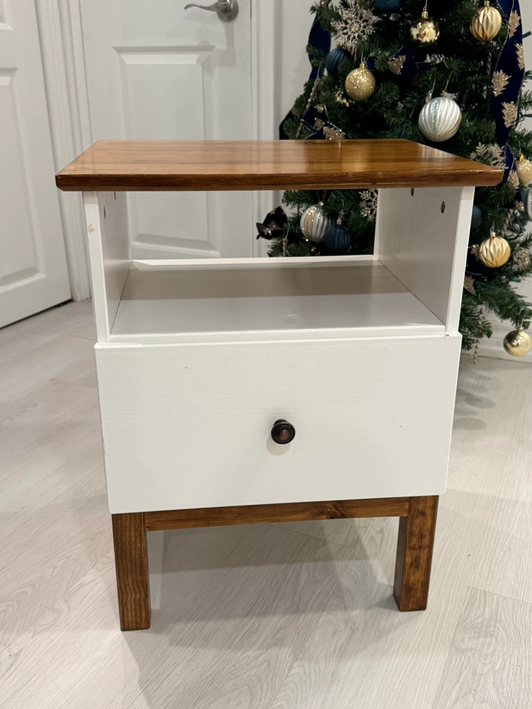 Modern Rustic Nightstand – Solid Wood Top, Drawer + Shelf - photo 2