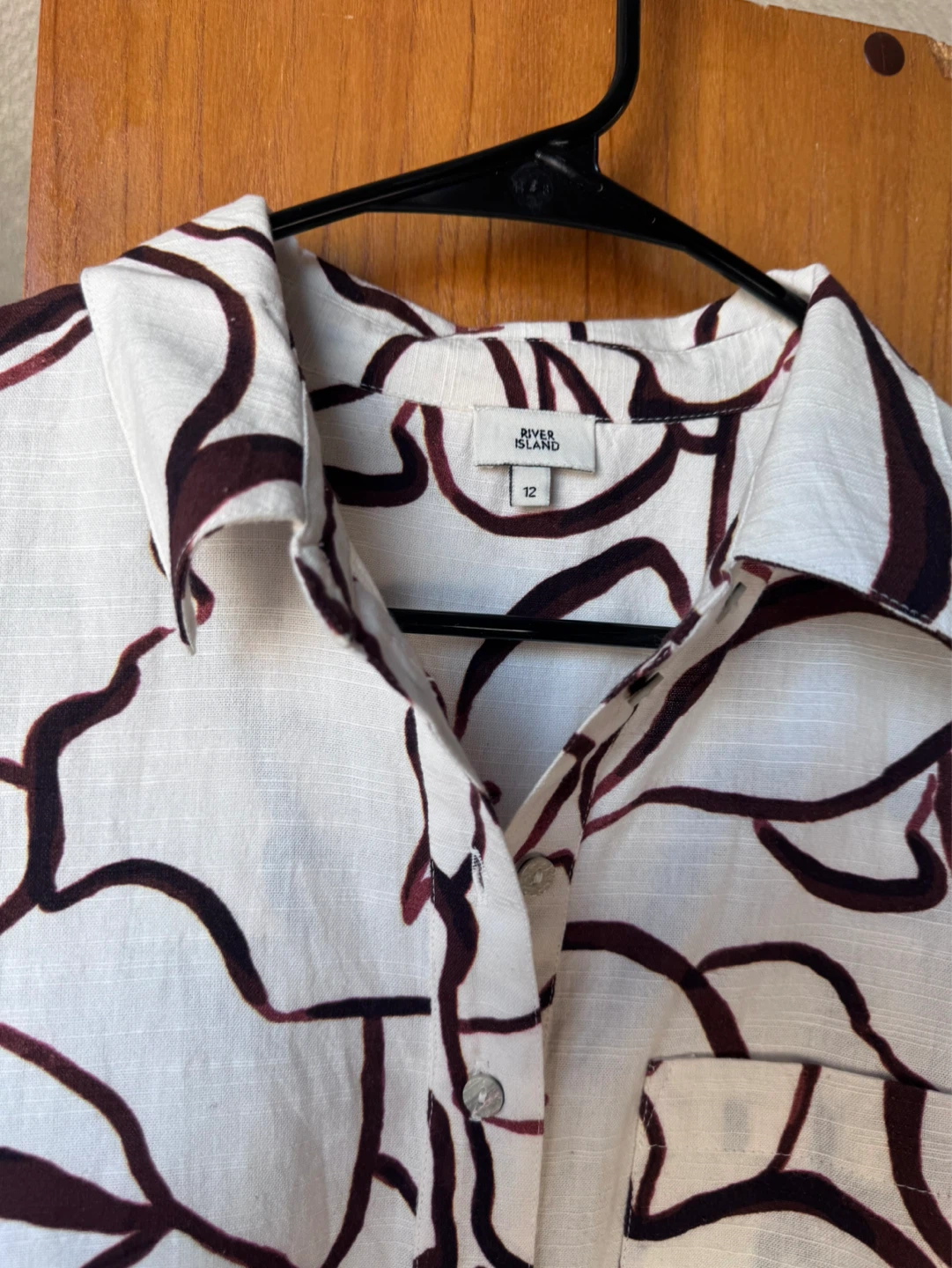 River Island White & Brown Abstract Print Linen Shirt Size 12 - photo 4
