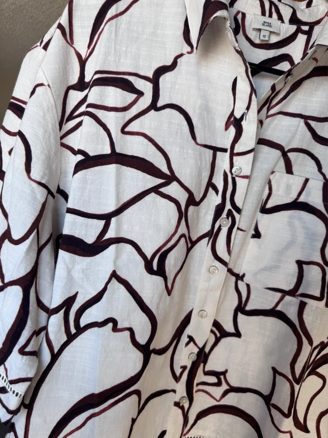 River Island White & Brown Abstract Print Linen Shirt Size 12 - photo 5