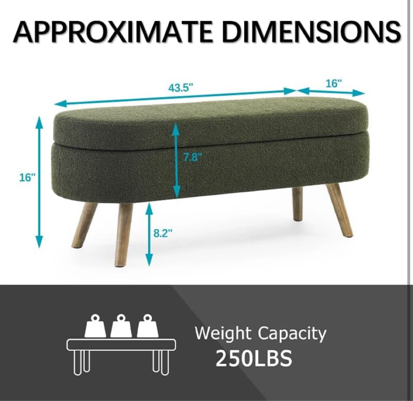 Green Upholstered Storage Bench with Wooden Legs - photo 4
