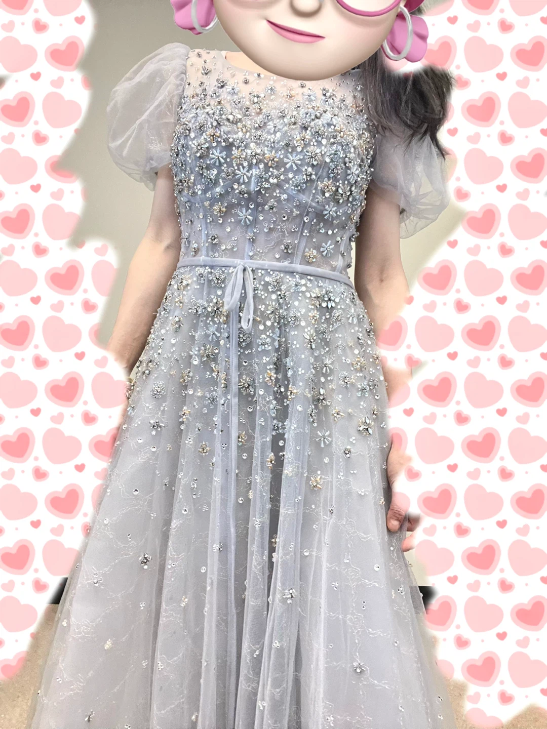 Embellished Grey Tulle Gown with Puff Sleeves - photo 2