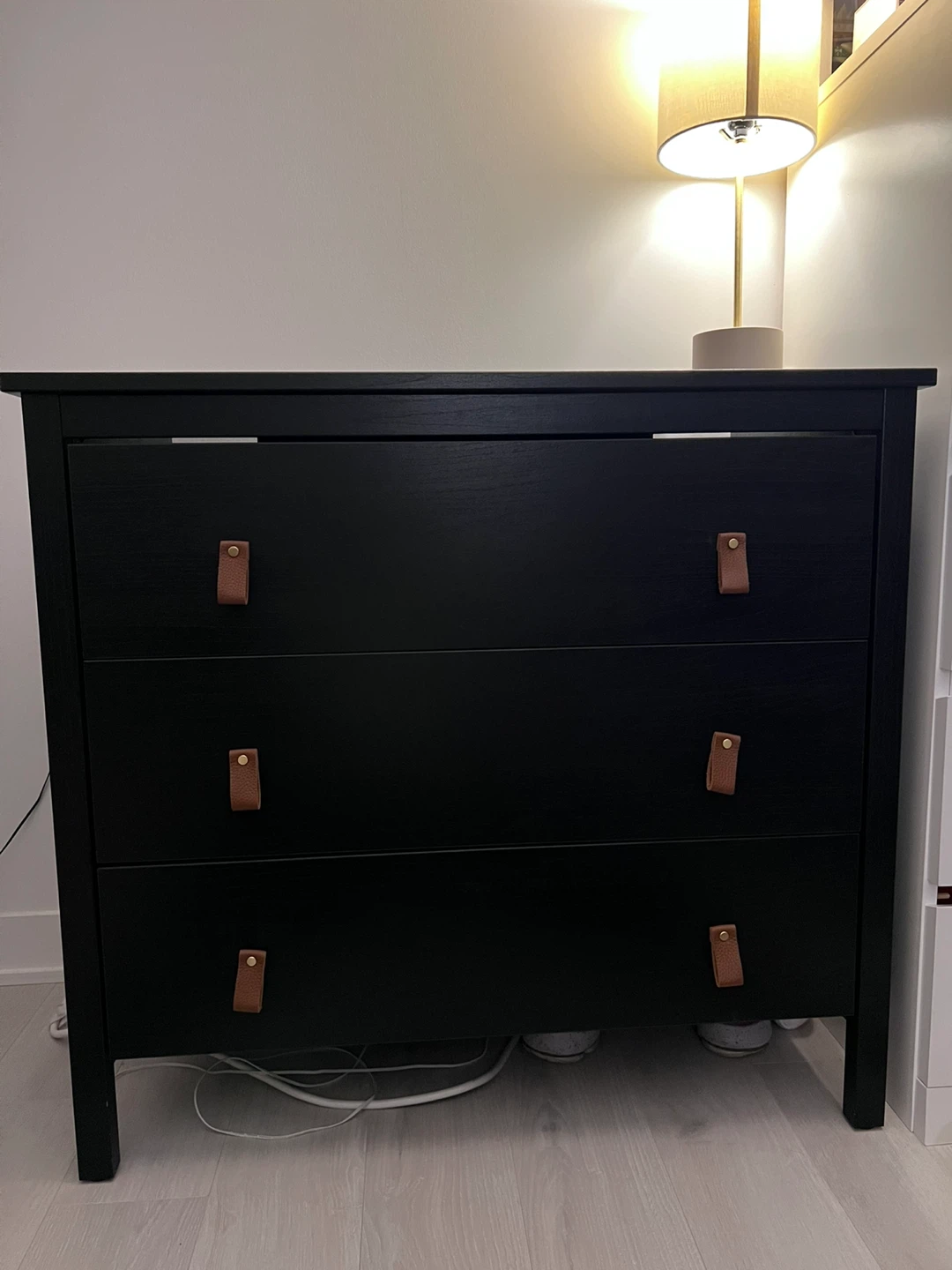 Black 3-Drawer Dresser with Leather Pulls