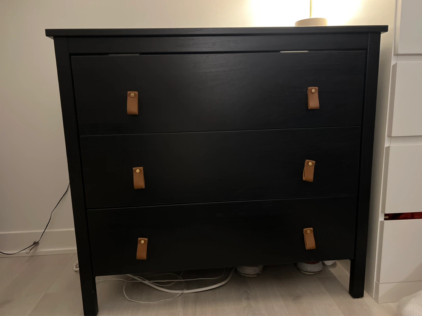Black 3-Drawer Dresser with Leather Pulls - photo 3