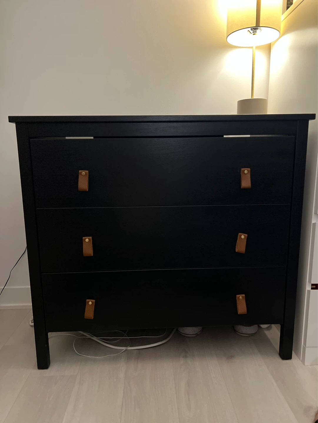 Black 3-Drawer Dresser with Leather Pulls - photo 2