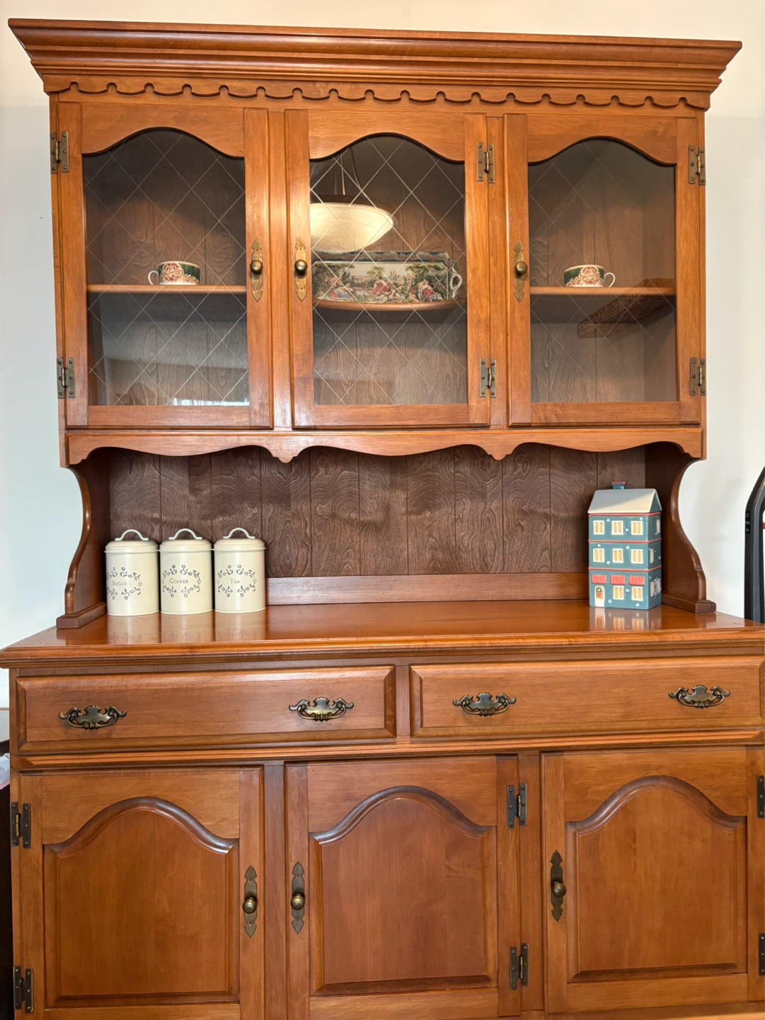 Solid Wood Hutch with Glass Doors
