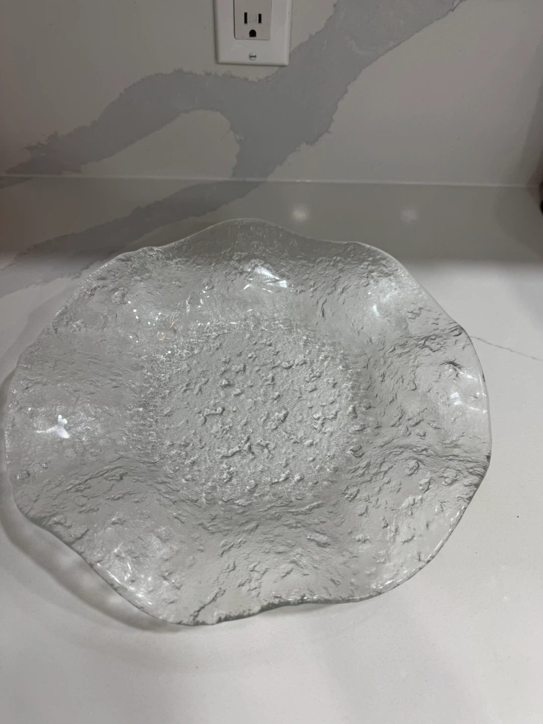Clear Textured Glass Serving Bowl