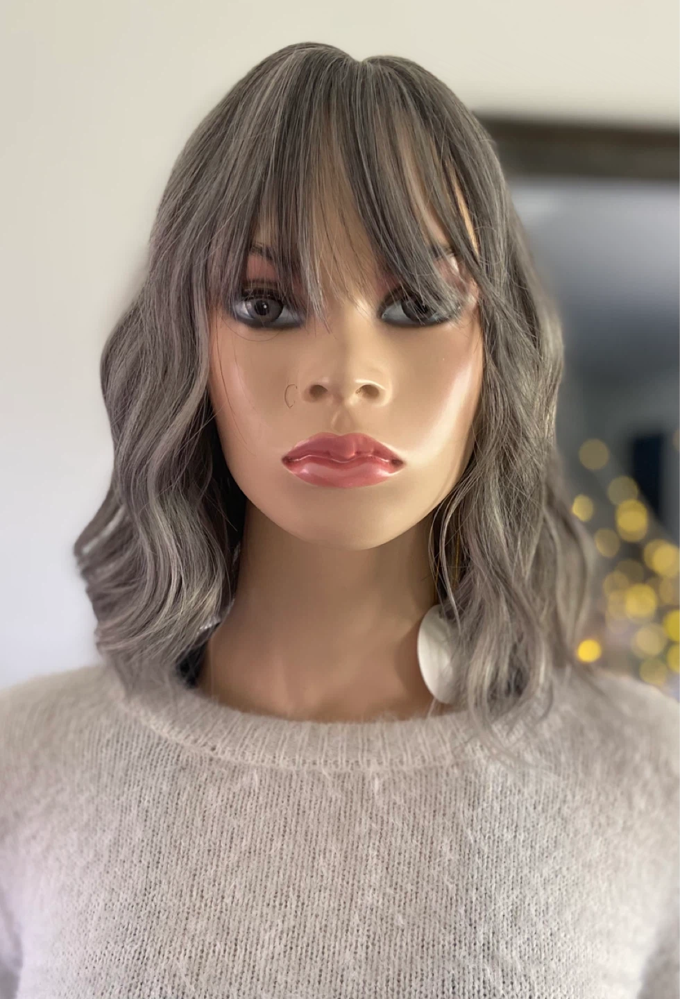 NWT: 14” Wavy Dark Grey Silver Synthetic Wig with Bangs - photo 3