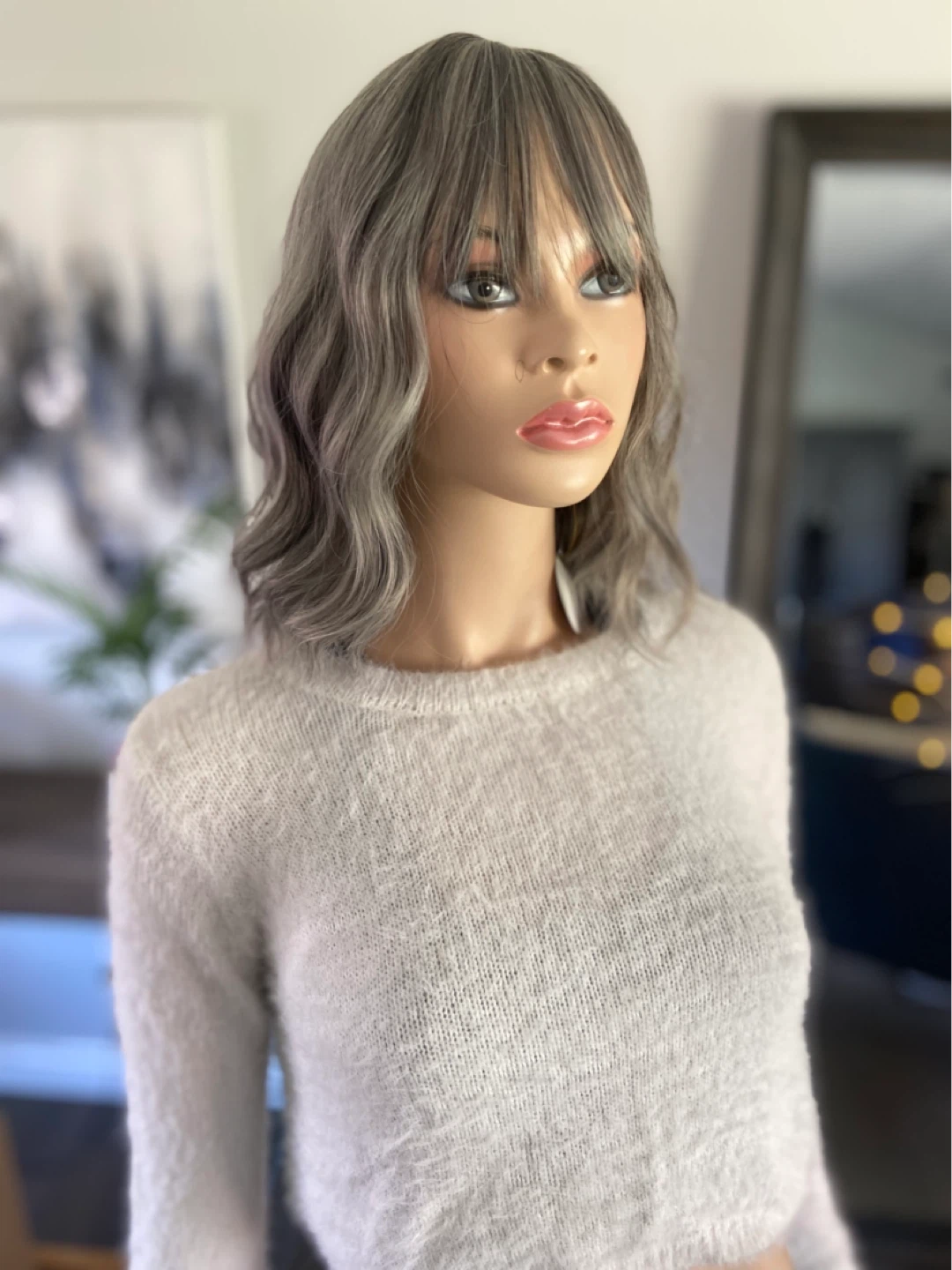 NWT: 14” Wavy Dark Grey Silver Synthetic Wig with Bangs - photo 2
