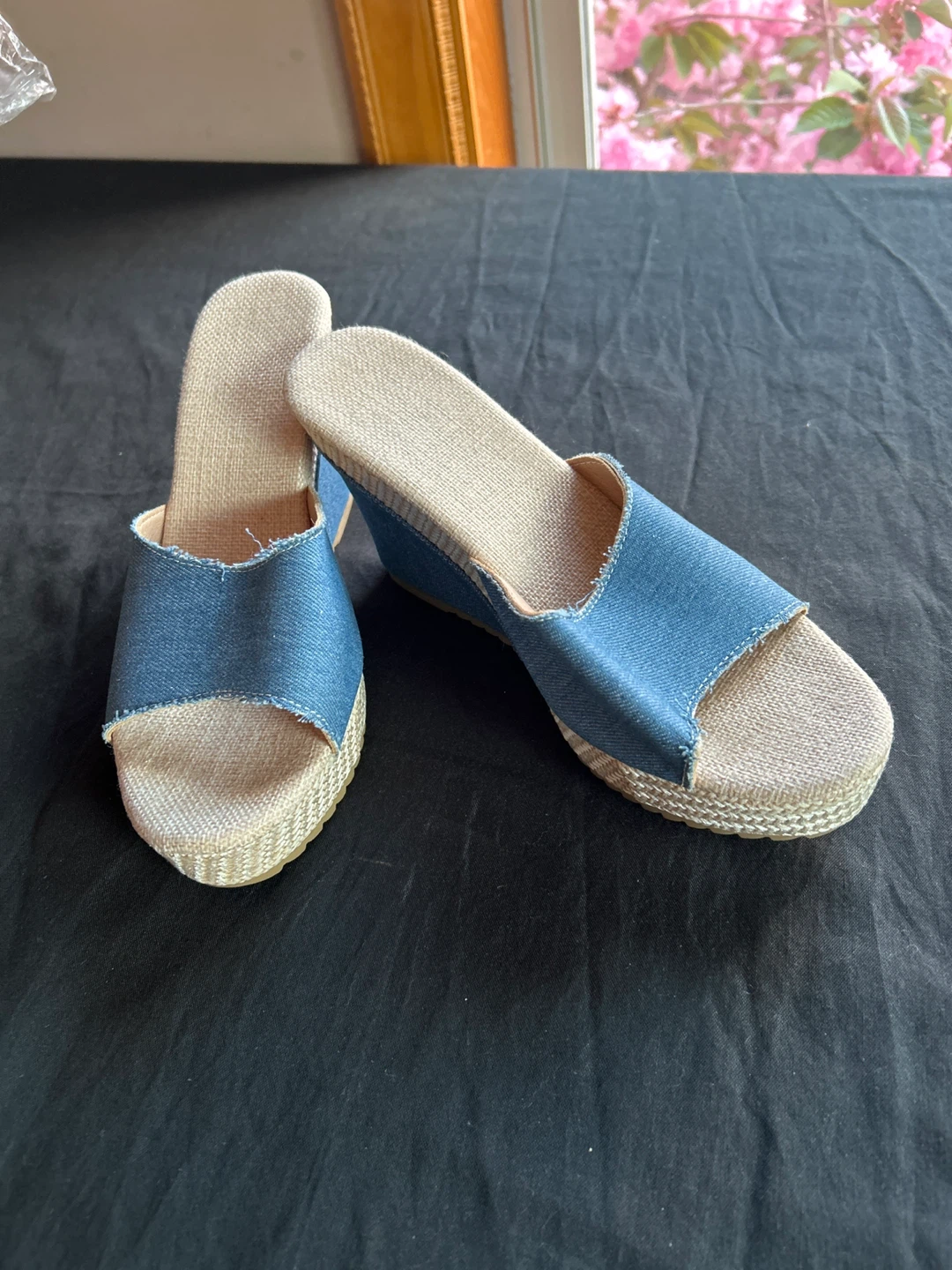 Blue Denim Wedge Espadrille Sandals