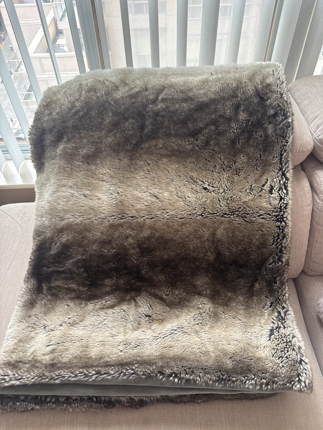 Faux Fur Throw Blanket - Grey/Brown