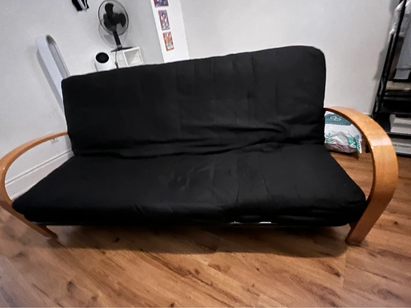 Black Futon Sofa Bed with Wooden Frame