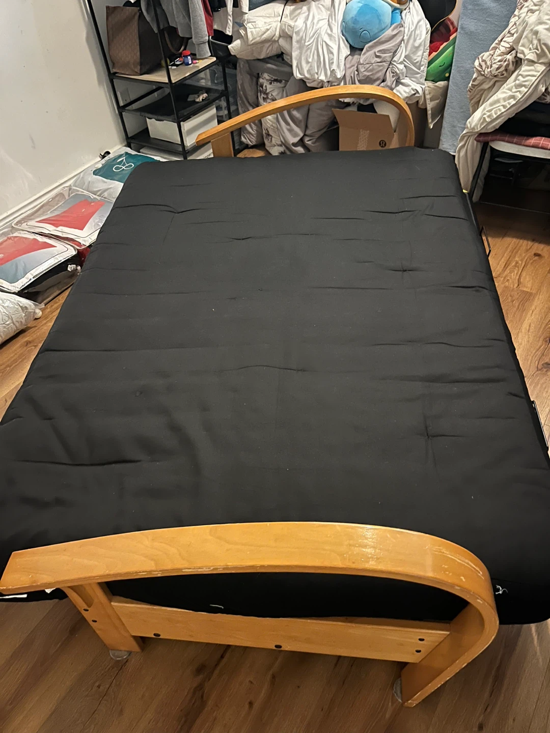 Black Futon Sofa Bed with Wooden Frame - photo 2