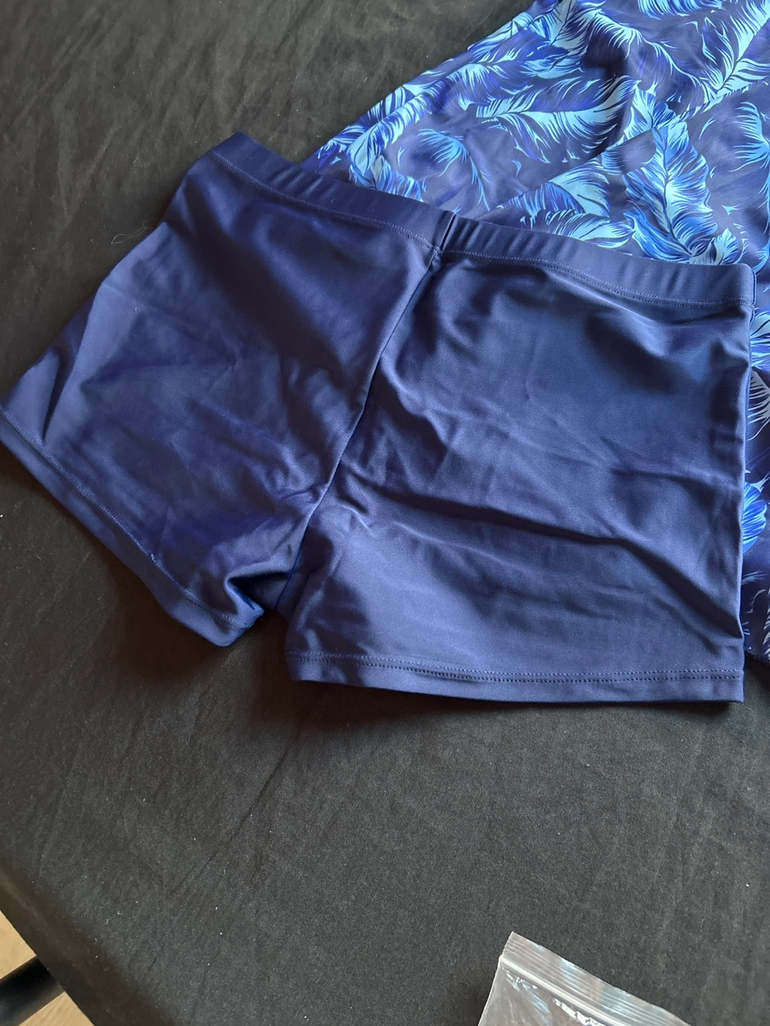 Women's Blue Leaf Print Swim Dress with Shorts - photo 3