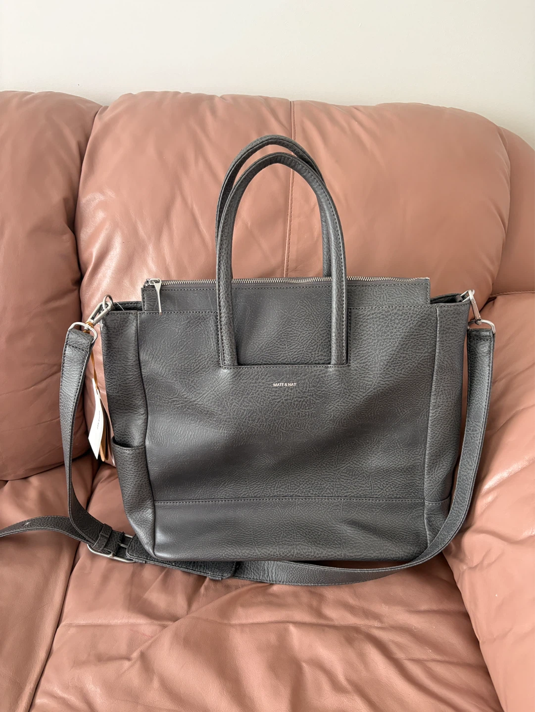 Matt and Nat Minimalist Gray Percio Vegan Diaper Tote Bag NWT