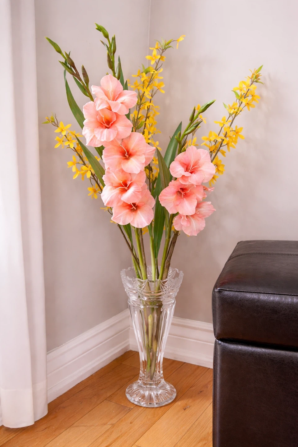 Faux Gladiolus and Forsythia Floral Arrangement