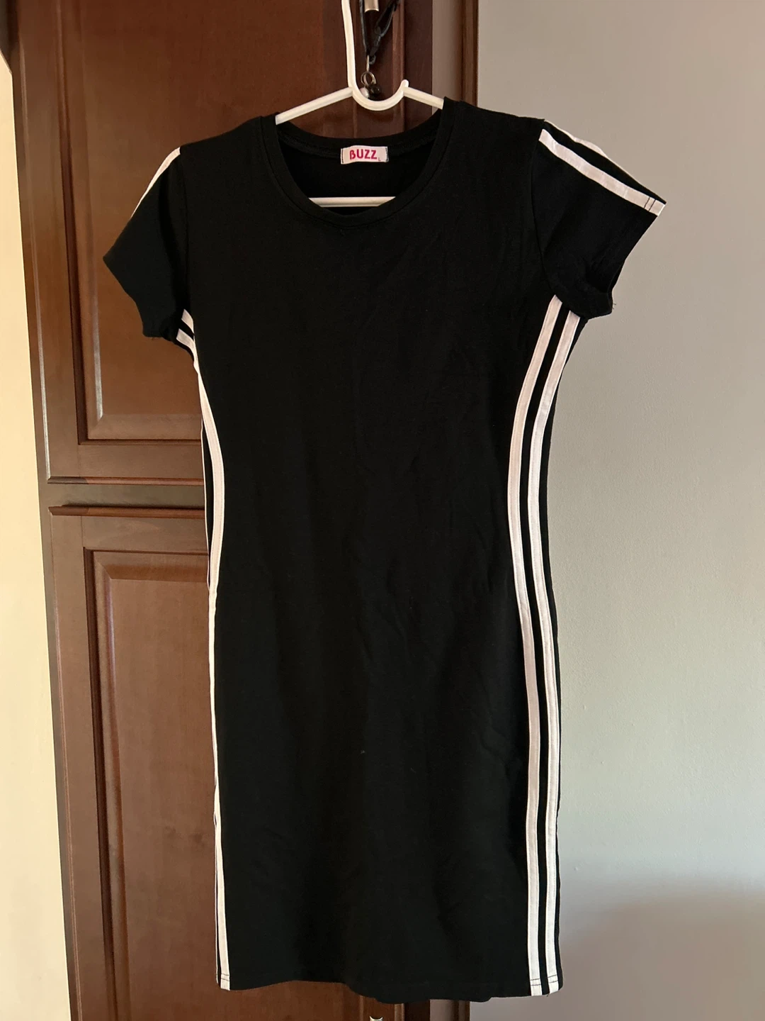 Black BUZZ Dress with White Stripes