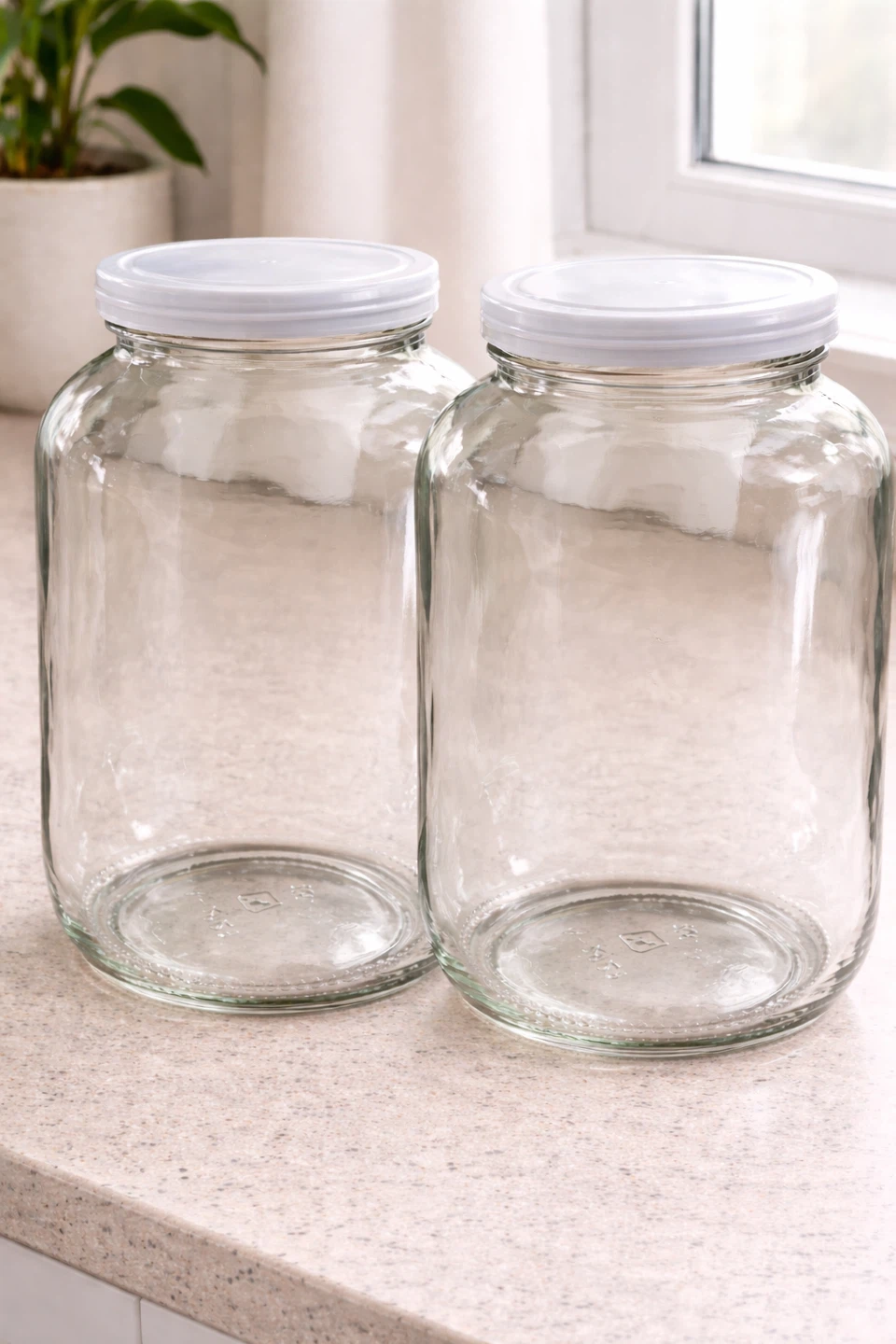 Set of 2 Large Glass Jars with White Lids - photo 2