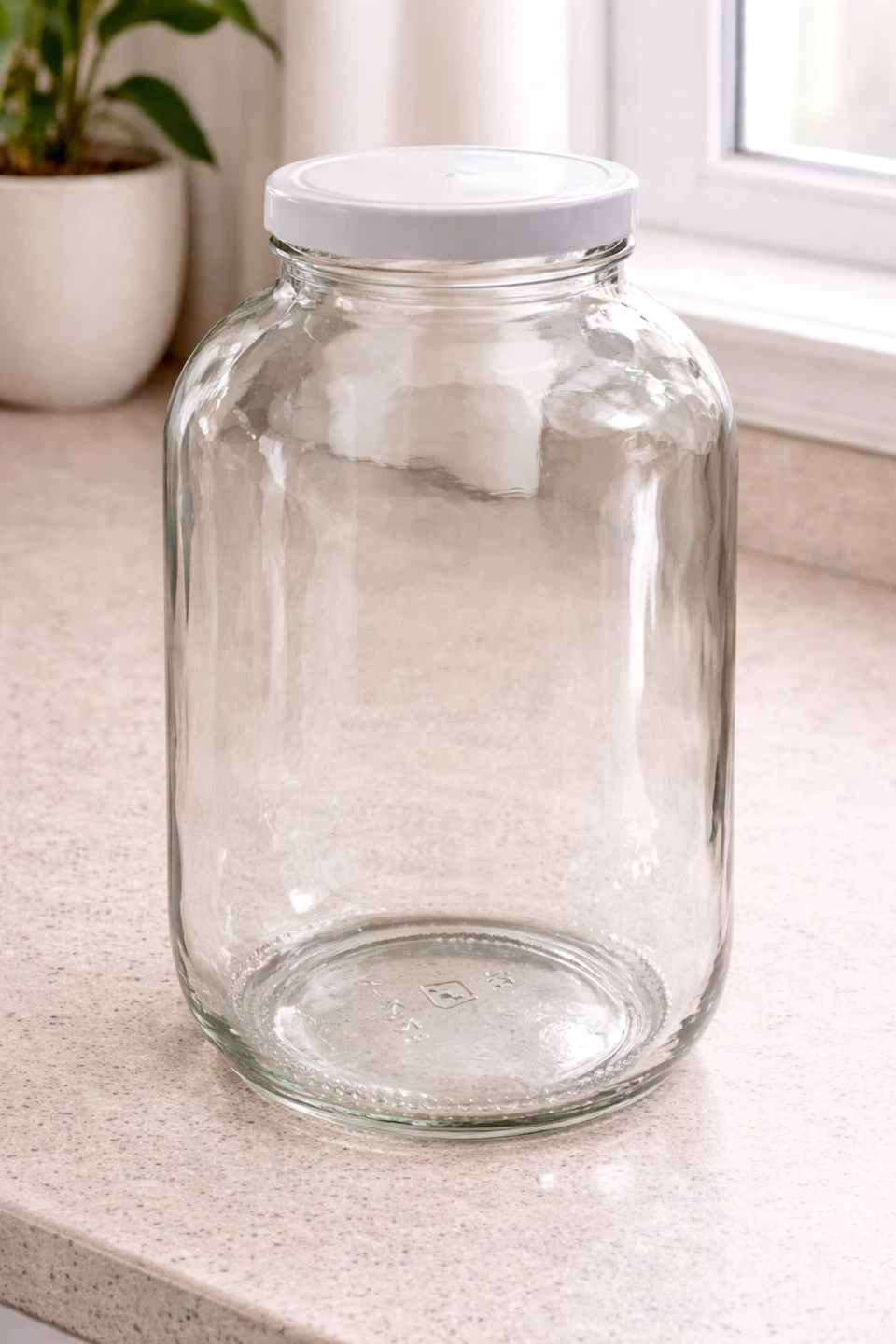 Set of 2 Large Glass Jars with White Lids