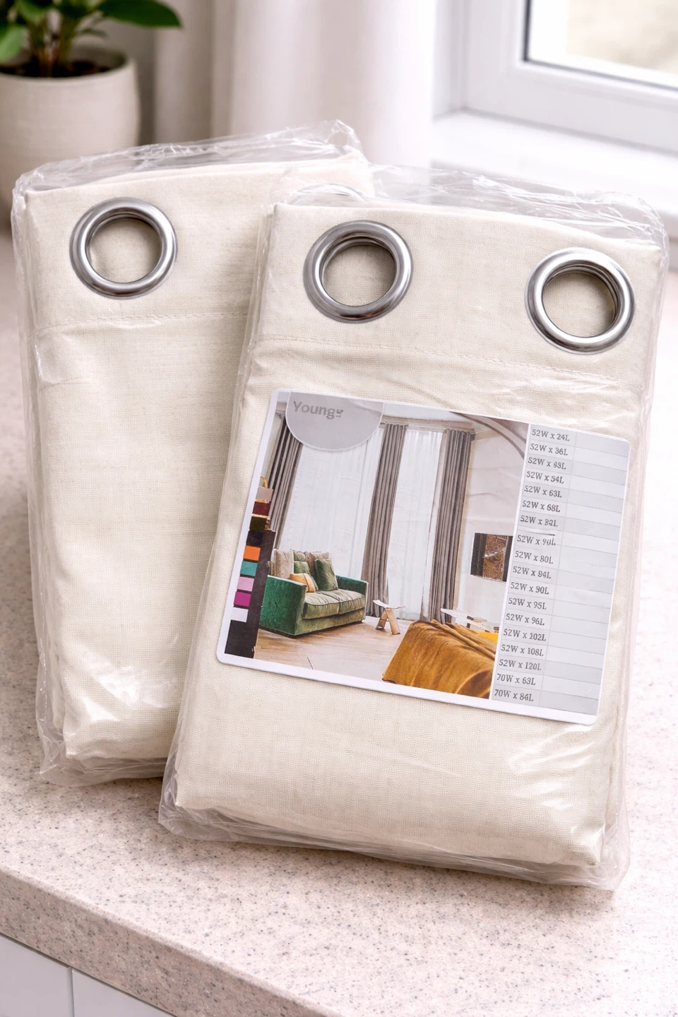 Set of 2 Beige Linen Curtains – 52W x 84L – Brand New