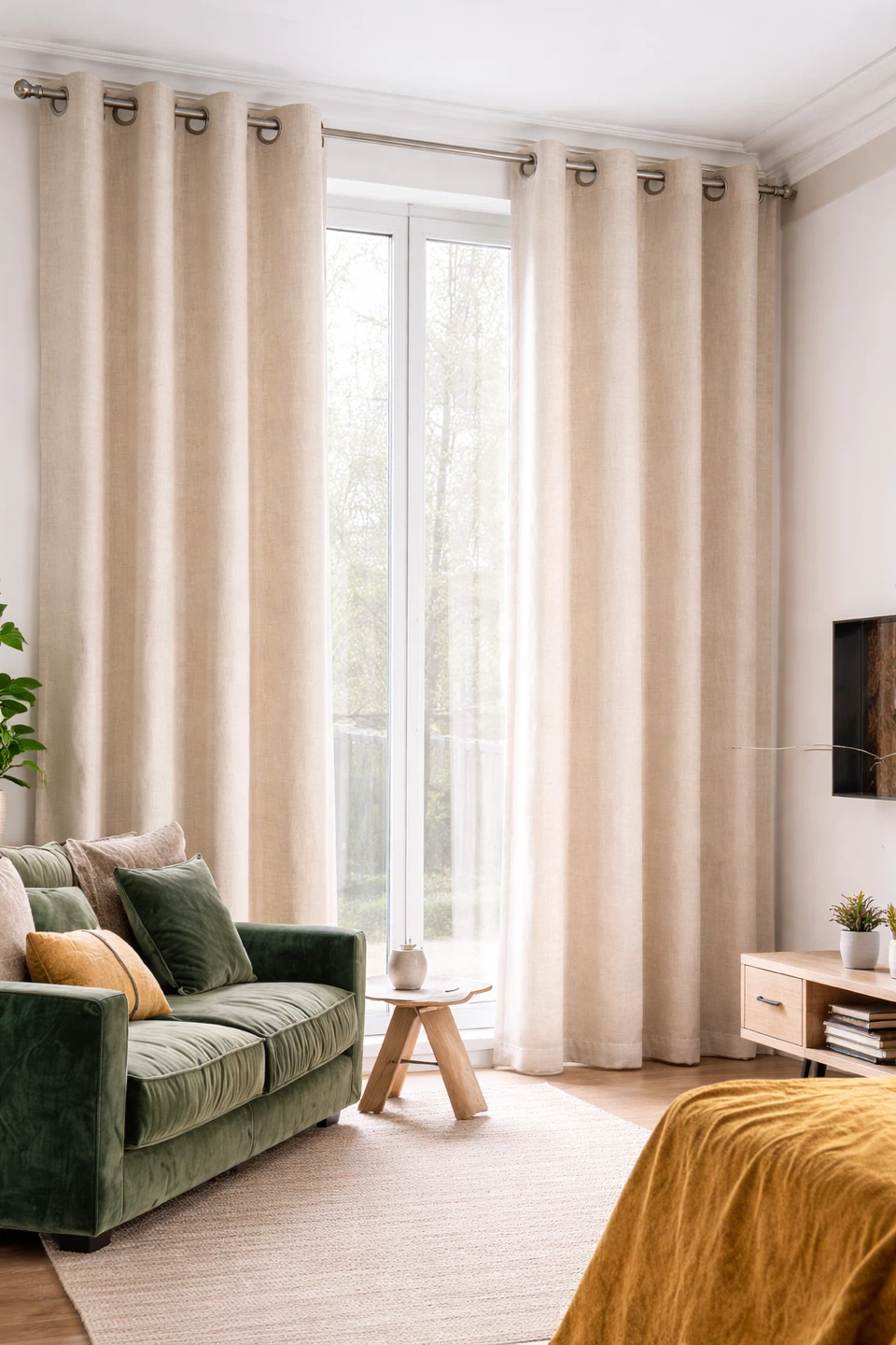 Set of 2 Beige Linen Curtains – 52W x 84L – Brand New - photo 2
