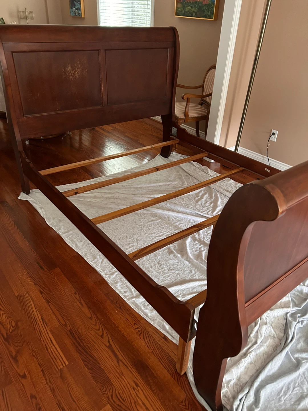 Sleigh Bed Frame - Dark Wood