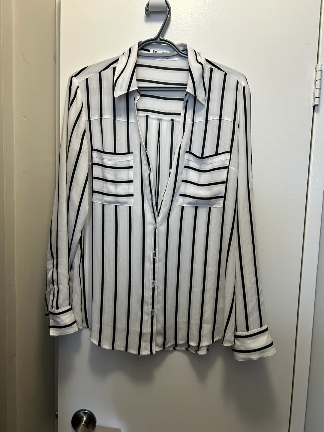 Striped long sleeve button-up shirt