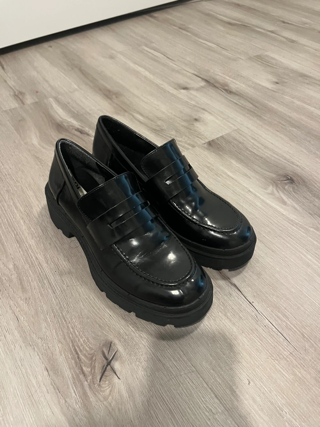 Zara Black Patent Platform Loafers Size 39