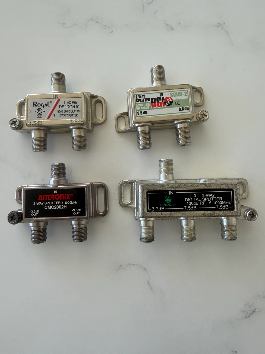 Lot of 4 TV Signal Splitters - Regal, Antronix, BGIO, Lindsay