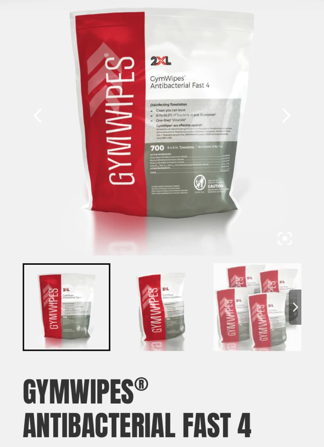 New 2XL GymWipes Antibacterial Fast 4 Disinfecting Towelettes
