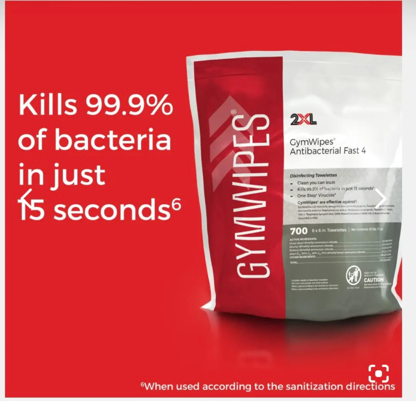 New 2XL GymWipes Antibacterial Fast 4 Disinfecting Towelettes - photo 3