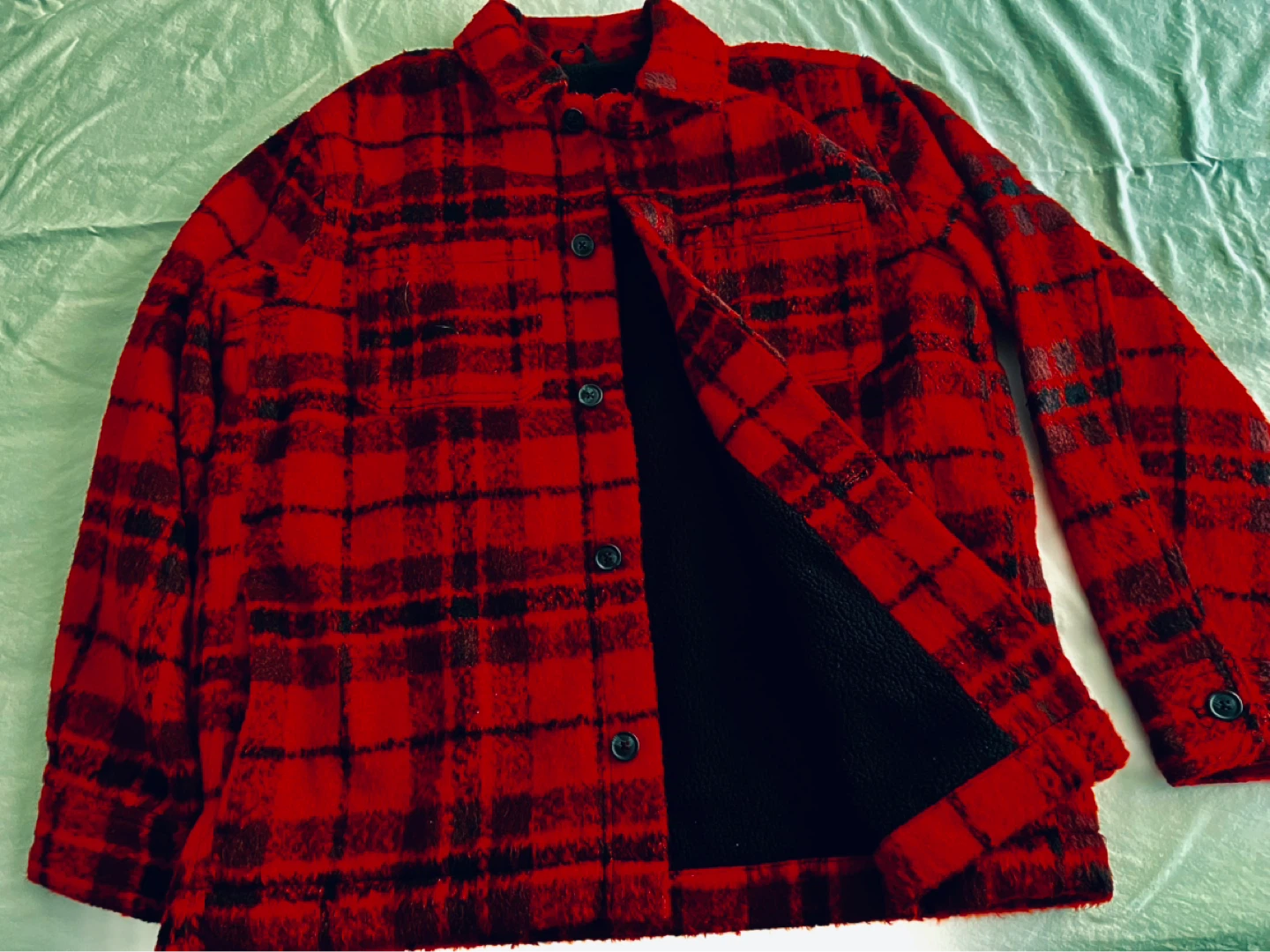 Men's Plaid Flannel Shirt Jacket with Sherpa Lining