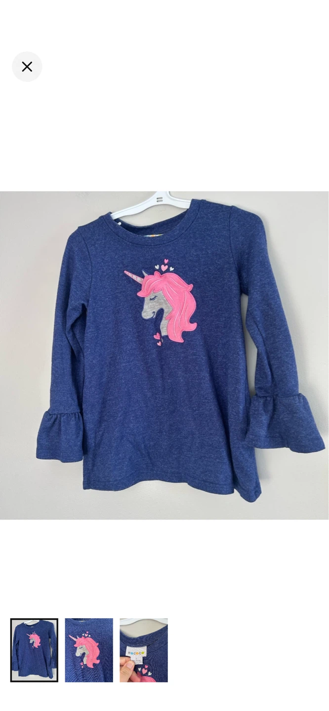Rococo Blue Unicorn Bell Sleeve Tunic Top Size 5