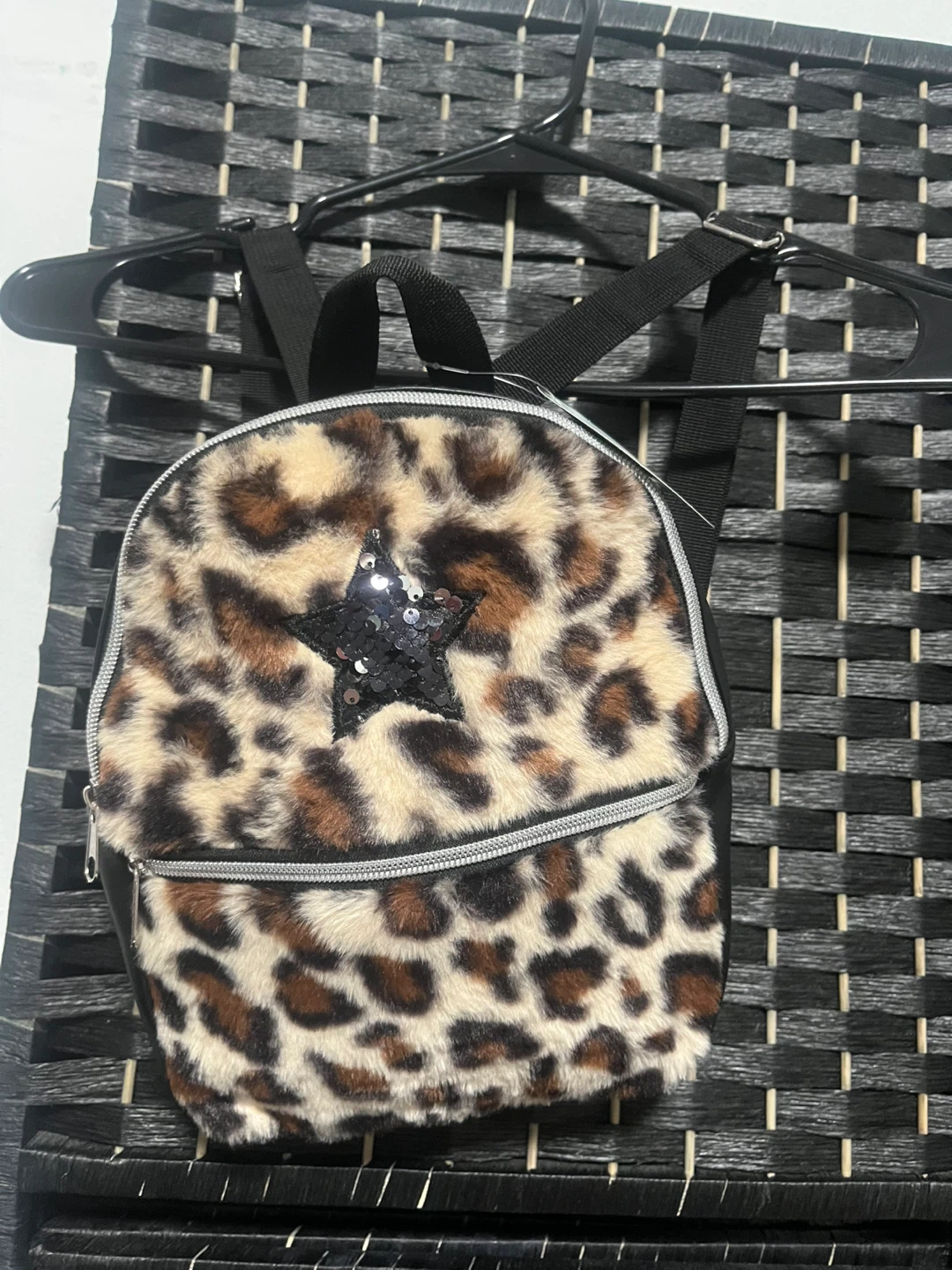Leopard Print Faux Fur Mini Backpack with Sequin Star - photo 2