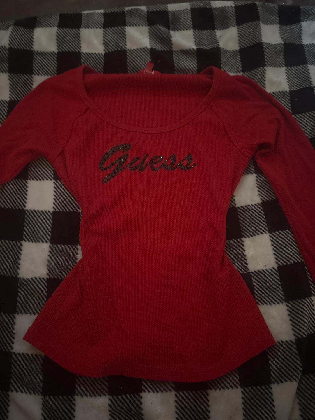 Guess Red Long Sleeve Top with Rhinestones